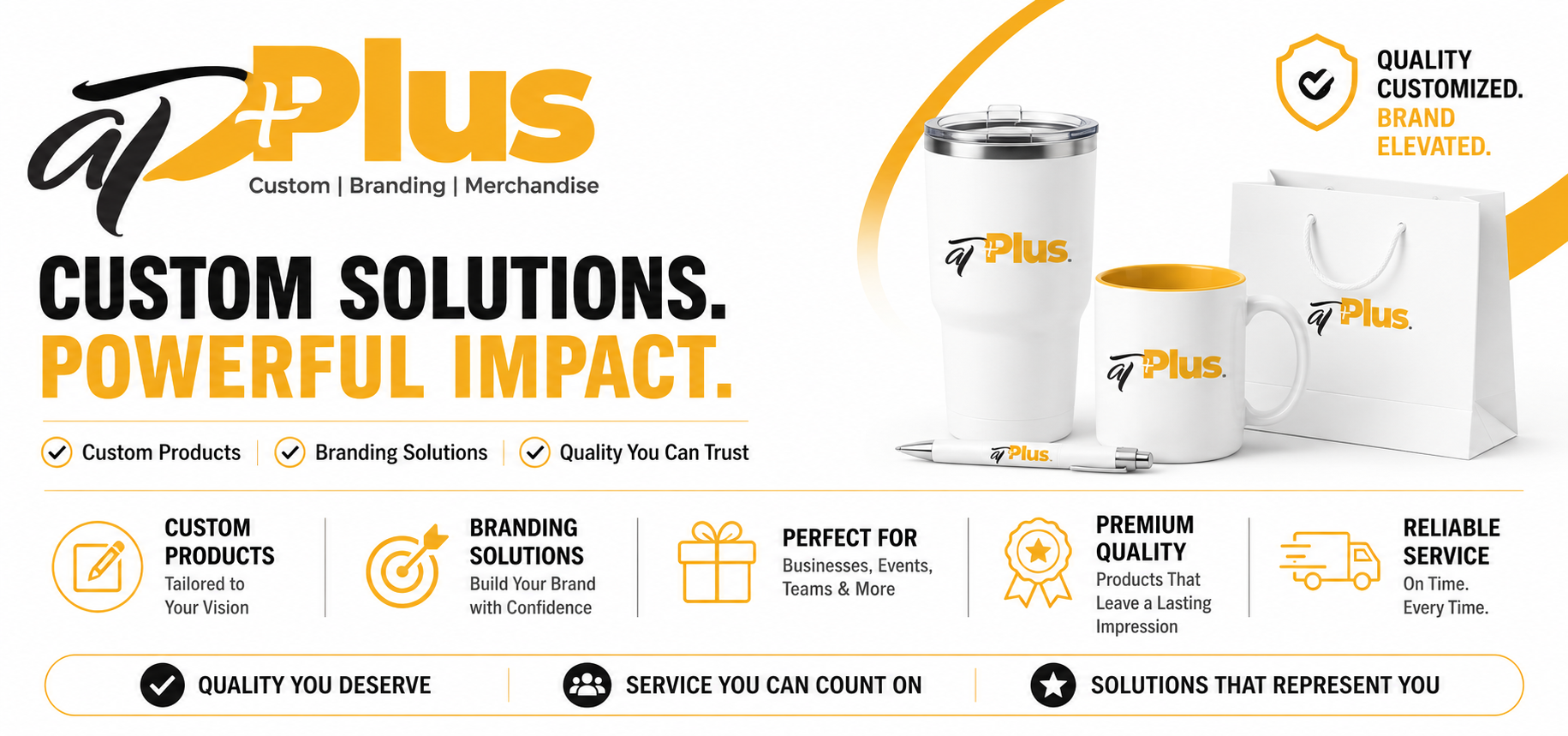 Custom solutions, powerful impact — custom products, branding solutions and merchandise